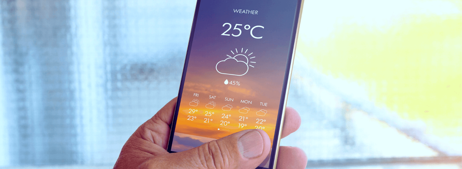 Smart phone with weather forecast on screen